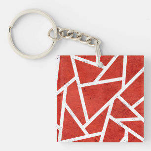 Llavero Patrón de mosaico rojo y blanco