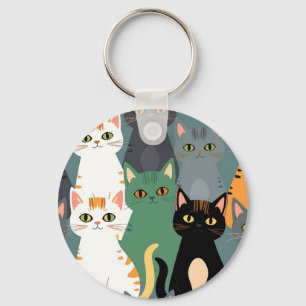 Llavero Patrón de multitud de gatos de dibujos animados co