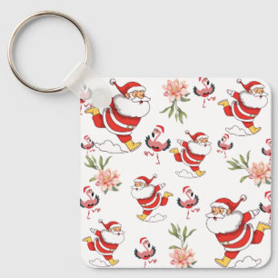 Llavero Patrón de Navidad de Santa Flamingo Tropical