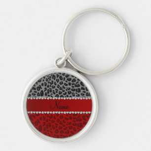 Llavero Patrón de nombre personalizado de leopardo rojo gr