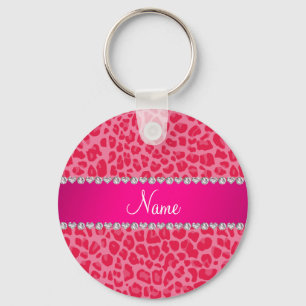 Llavero Patrón de nombre personalizado de leopardo rosa