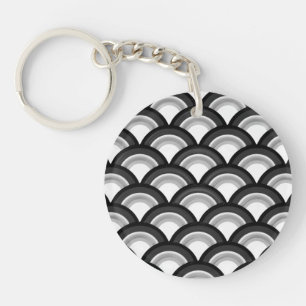 Llavero Patrón de ondas Art Deco - blanco y negro