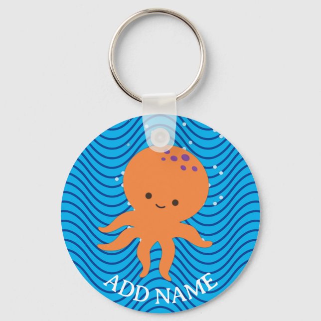 Llavero Patrón de ondas azules Personalizado Octopus Cuadr (Anverso)