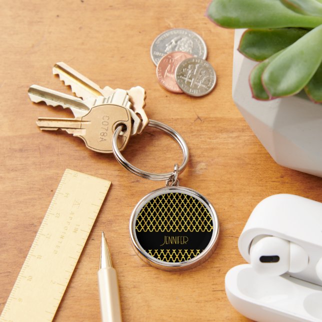 Llavero Patrón de oro y quatrefol negro en monograma (Escritorio )