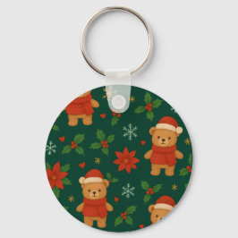 Llavero Patrón de osito de peluche de Navidad – Verde fest