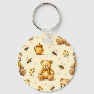 Llavero Patrón de ositos de peluche y abejas de miel para 