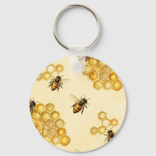 Llavero Patrón de panal de abeja de acuarela