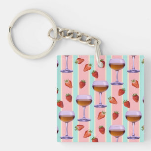 Llavero Patrón de pastel con copas de vino y fresas