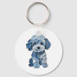 Llavero Patrón de perro Denim Patchwork Art