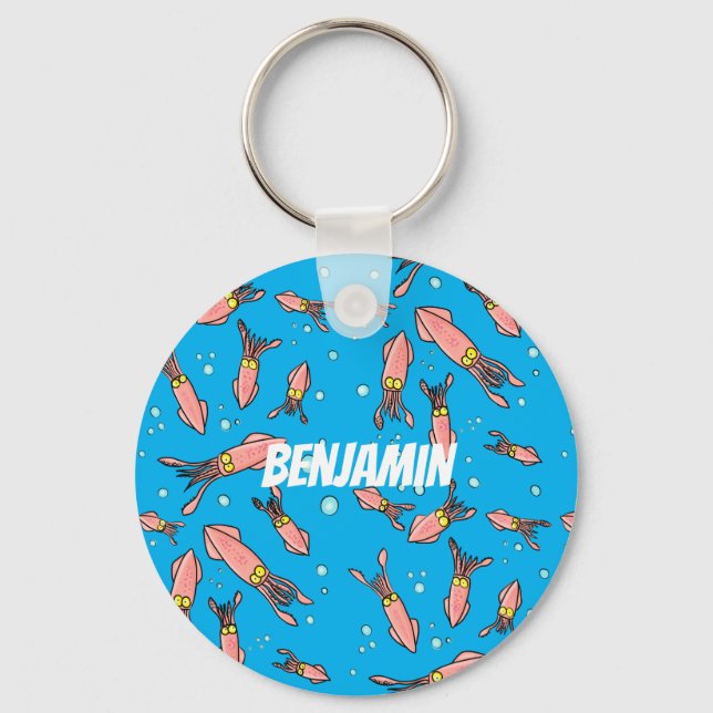 Llavero Patrón de personalizado de calamar rosa gracioso (Anverso)