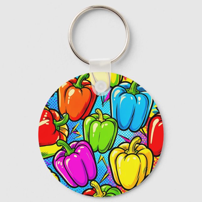 Llavero Patrón de pimientos pop art (Anverso)