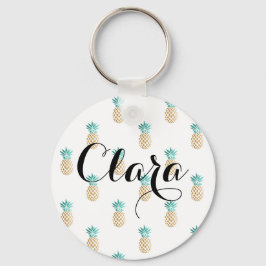 Llavero patrón de piña de oro fresco de verano fresco trop