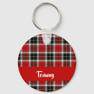 Llavero Patrón de plaid rojo de nombre personalizado