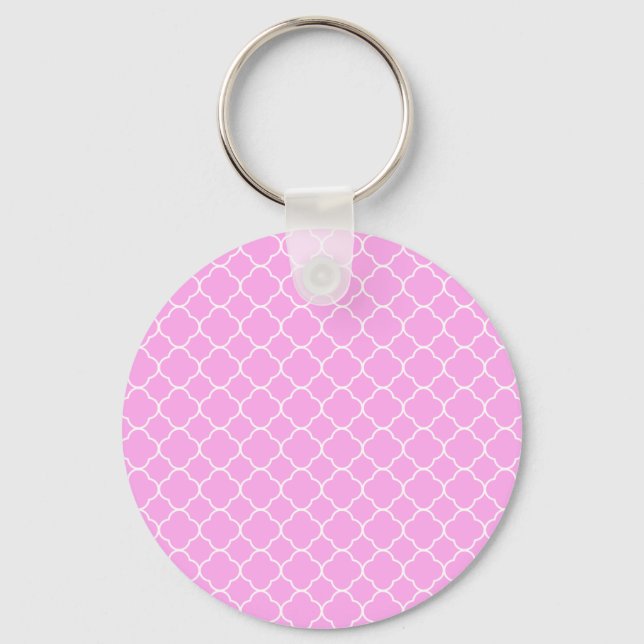 Llavero Patrón De Quatrefoil Rosa Y Blanco (Anverso)