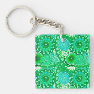 Llavero patrón de remolino fractal, jade, turquesa, aqua