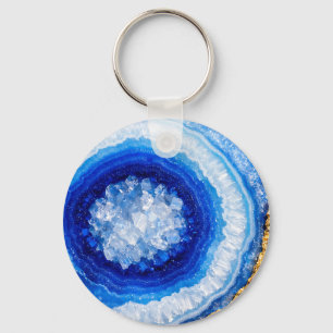 Llavero Patrón de resina de geoda de oro azul