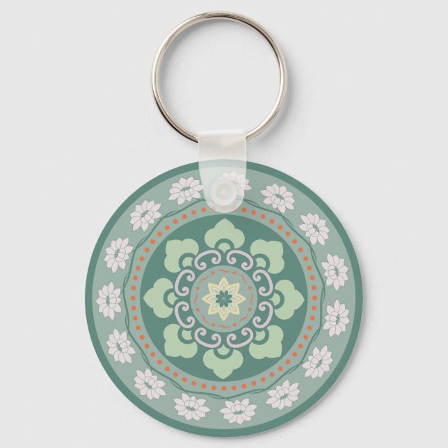 Llavero patrón de roseta verde tradicional chino (Anverso)