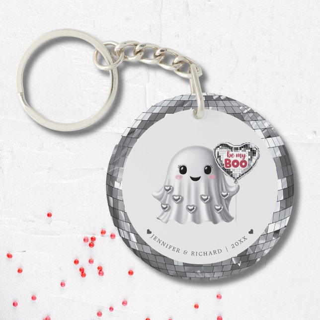 Llavero Patrón de San Valentín fantasma plateado (Personalized Silver Disco Heart Valentine's Day Keychain)
