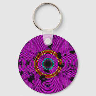Llavero Patrón de textura de disco vinílico magenta multic