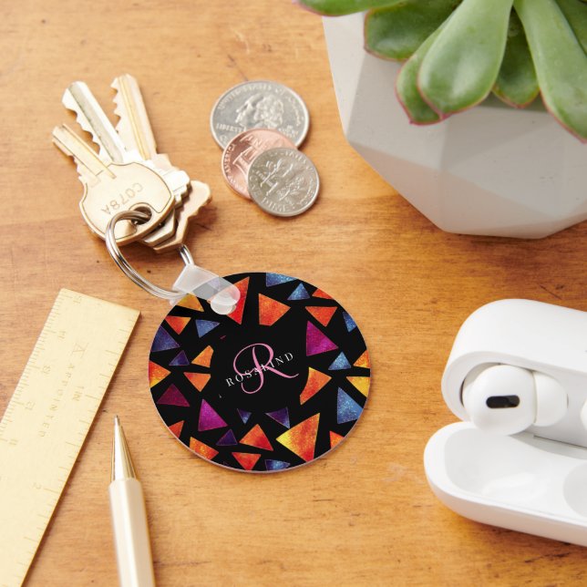 Llavero Patrón de Triángulos Coloridos y Elegantes Monogra (Escritorio )