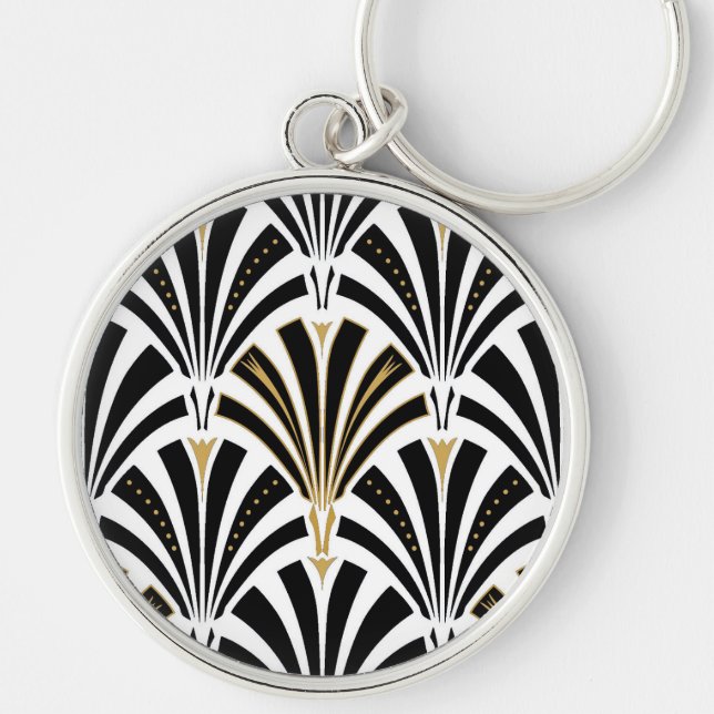 Llavero Patrón de ventilador Art Deco - blanco y negro (Frente)