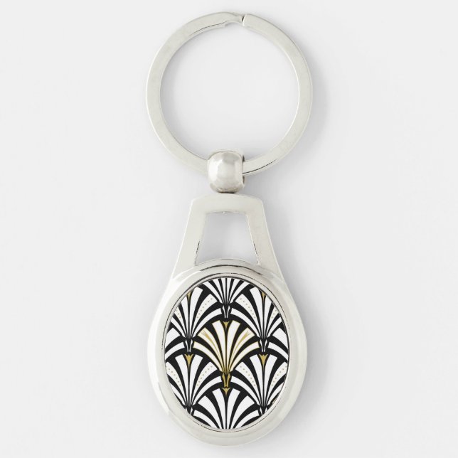 Llavero Patrón de ventilador Art Deco - blanco y negro (Anverso)