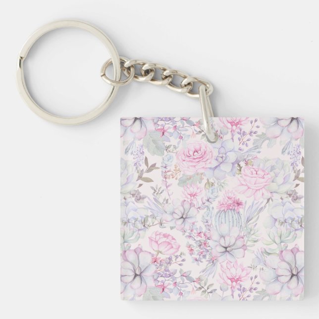 Llavero Patrón de verano de suculento Ilustracion floral r (Frente)