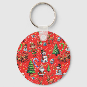 Llavero Patrón decorativo de Navidad con fondo rojo