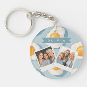 Llavero Patrón Divertido Azul de Huevo Frito Personalizado