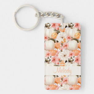 Llavero Patrón elegante de calabaza y flores de caída