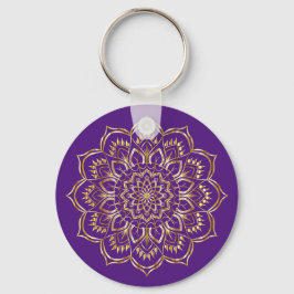 Llavero Patrón elegante de Mandala con flores moradas y do