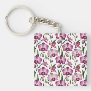 Llavero Patrón elegante sin costuras de orquídea morada y 
