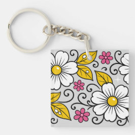 Llavero Patrón floral alegre con contornos audaces