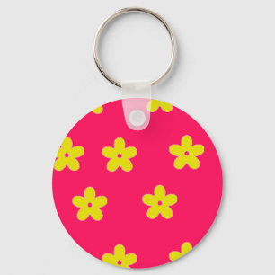 Llavero Patrón floral amarillo en rosa