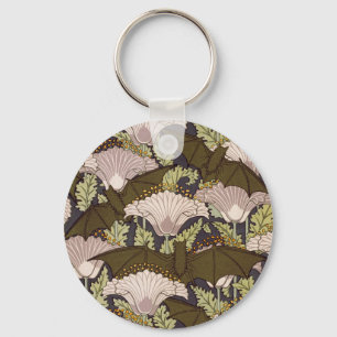 Llavero Patrón Floral Art Nouveau Antiguo de Murciélago y