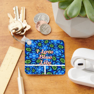 Llavero Patrón floral azul abstracto