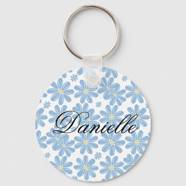 Llavero Patrón floral azul - cadena clave personalizada (Anverso)