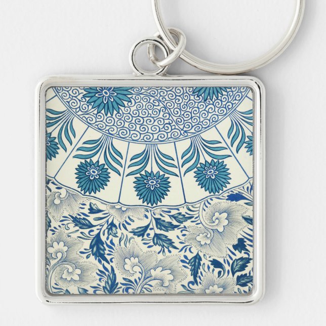 Llavero Patrón floral azul Diseño antiguo asiático (Frente)