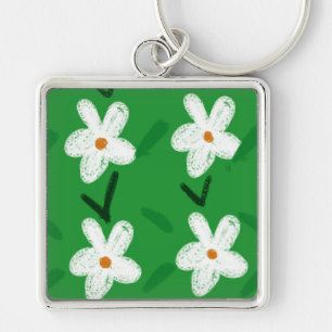 Llavero Patrón floral blanco dibujo estampado de flor arte