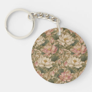 Llavero Patrón floral botánico de loto de agua vintage