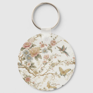 Llavero Patrón floral chino vintage con colibrí