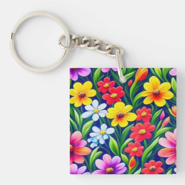 Llavero Patrón floral colorido (Frente)
