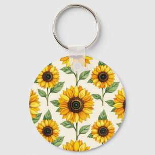 Llavero Patrón floral continuo de girasoles amarillo brill