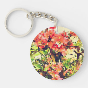 Llavero Patrón floral de acuarela rosa rojo 1
