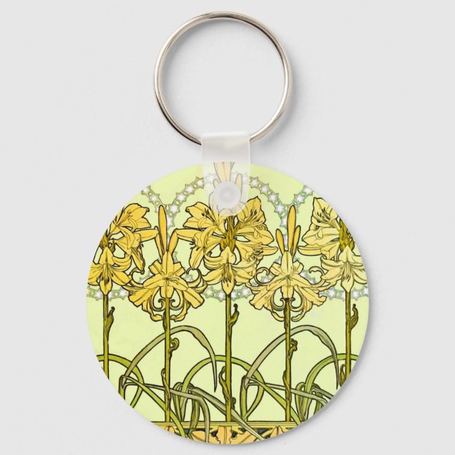 Llavero Patrón floral de Alfonse Mucha Art Nouveau Lily (Anverso)