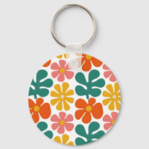 Llavero Patrón floral de arte popular retro groovy de los