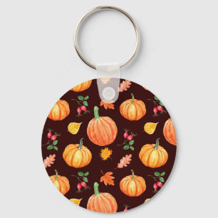 Llavero Patrón floral de calabaza otoñal de color de agua