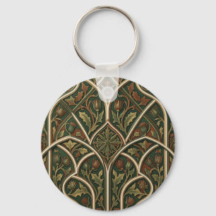 Llavero Patrón floral de cardo victoriano verde oscuro