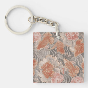 Llavero Patrón floral de Chinoiserie Coral Koi