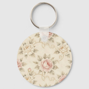 Llavero Patrón floral de damasco de rosa rosa vintage